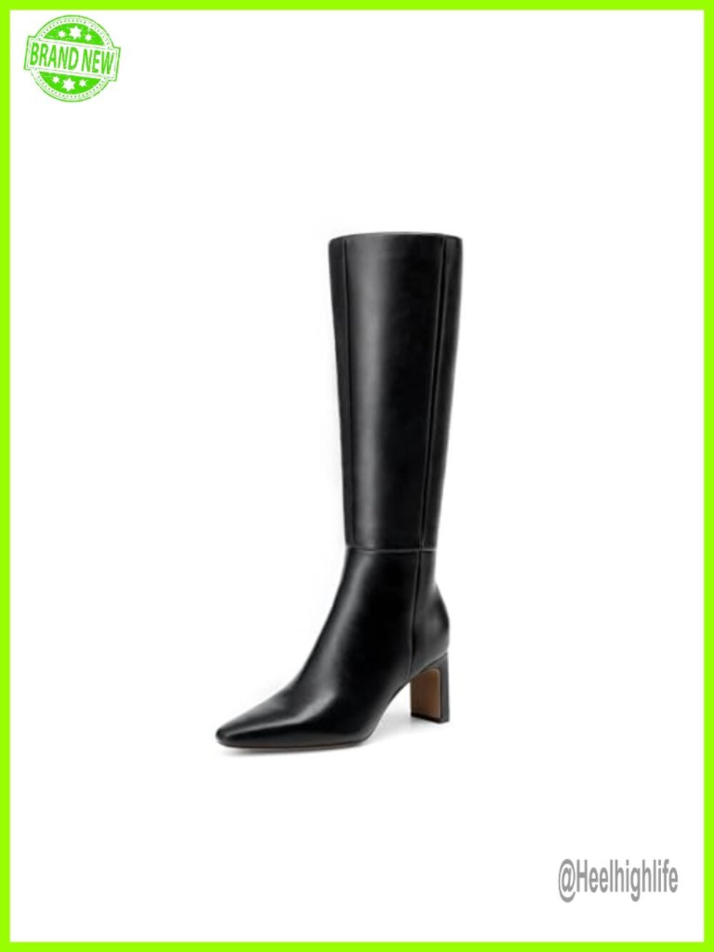 Women's Knee High Faux Leather Boots Chunky Block Heel Side Zip